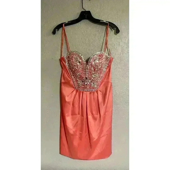 NWT Mignon Pink Coral Jeweled Bodice Cocktail Party Holiday Elegant Dress Size 8 - Picture 1 of 9